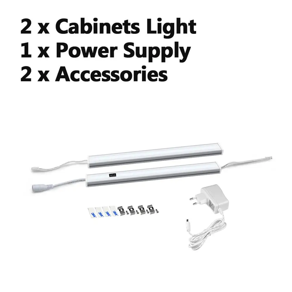 2pcs With EU Power 5 м подключаемый 110 В 220 В к DC 12 В кухонный светодиодный светильник для шкафа с датчиком стрелы Ночной светильник высокой яркости светодиодный светильник для спальни - Color: 2pcs With EU Power