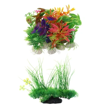 

11 Pcs Mixed Artificial Aquarium Water Plant Fish Tank Plant Plastic Decoration Ornament, 10Pcs 30X100Mm & 1Pcs 20X18Cm