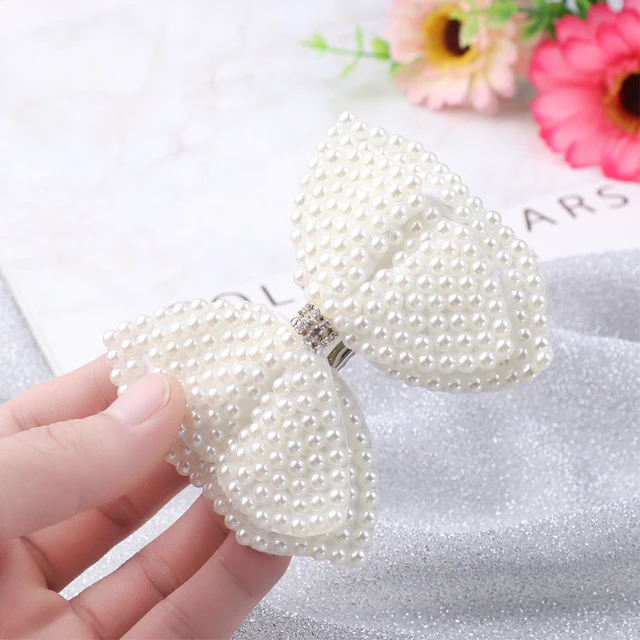 White Pearl Hair Bows With Hair Clips For Girls Kids Boutique Layers Bling  Rhinestone Center Bows Hairpins Hair Accessories