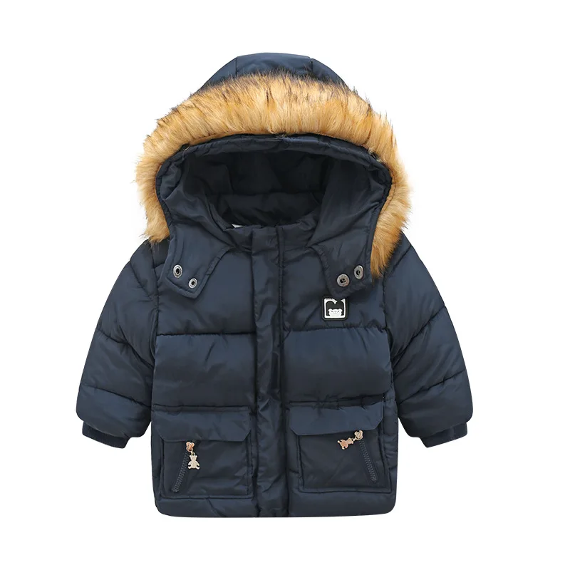 New winter big pocket hooded cotton jacket detachable down cap, children's winter thickened children's cotton clothing