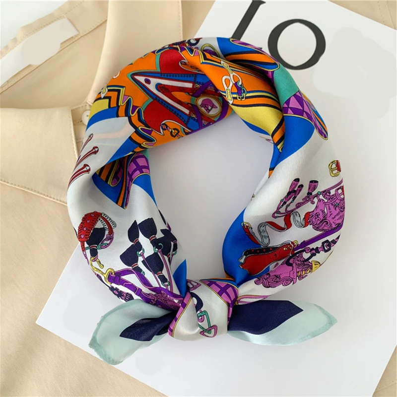 

100% Real Silk Scarf Women Bandana Fashion Lady Square Scarves Hairband Design Print Foulard Neckerchief Spring New 2022