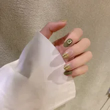 Белый маникюр патч готовой продукции кончик для ногтей лето хаки зеленый градиент хипстер Золотая фольга японский стиль элегантные поддельные ногти