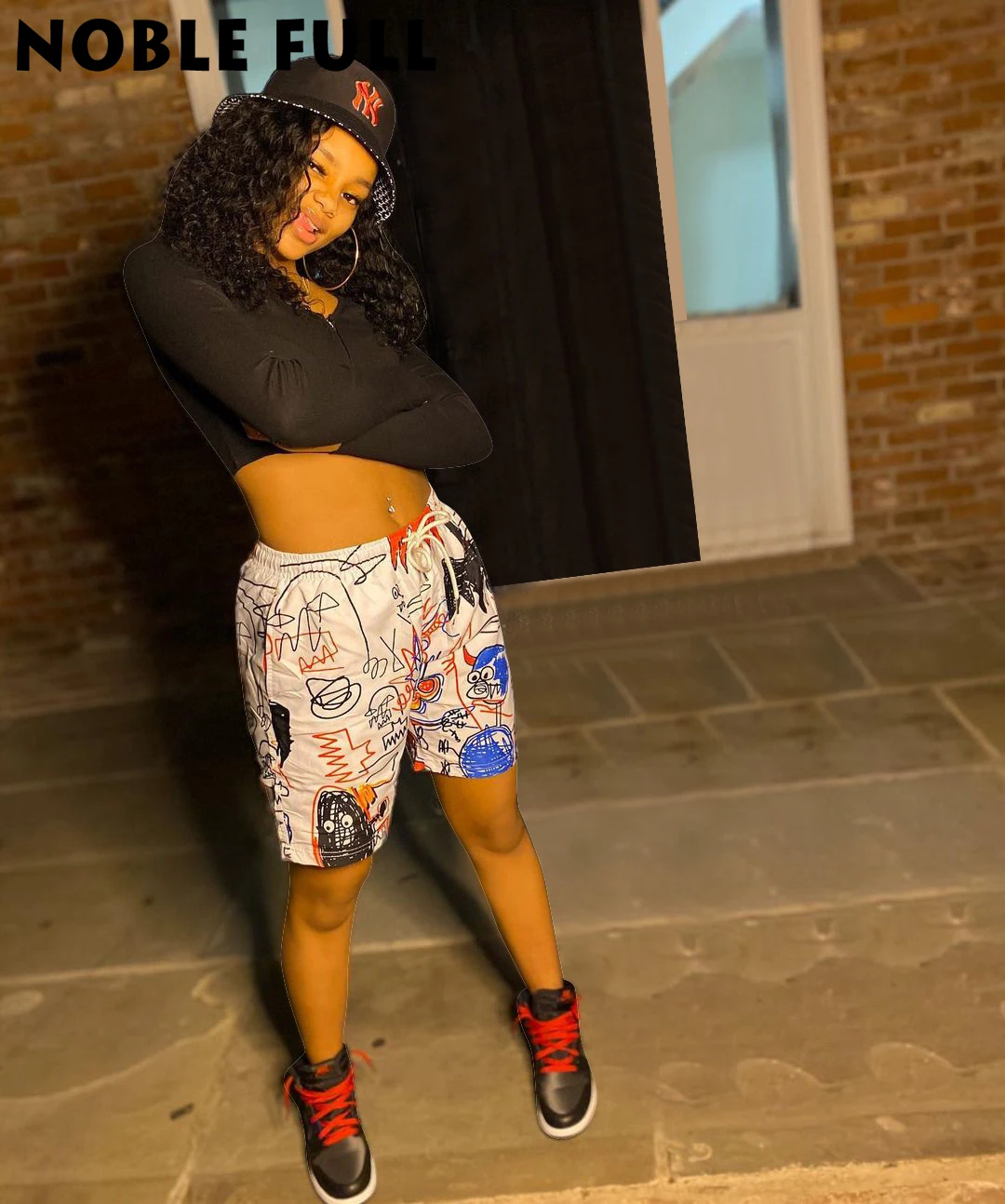 Sportswear Plus Size Short Elastic High Waist Pattern Print Biker Shorts  for Women Black Loose Hip Hop Streetwear Running Short|Shorts| - AliExpress