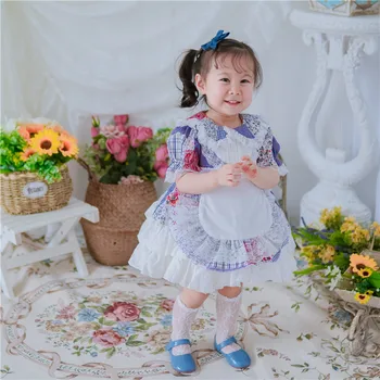 

Vintage Baby Summer 2pcs Antique Short Sleeve Lace Floral Maid Ball Gown Princess Dress for Girl Birthday Easter Party