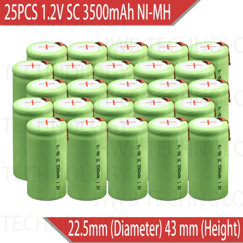 25 упаковок 1,2 V SC 3500mAh Ni-MH аккумуляторы электрические инструменты/электрическая головка для дрели сварки Бесплатная доставка