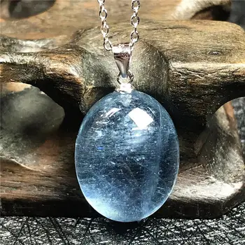 

Top Natural Ocean Blue Aquamarine Pendant Necklace For Woman Man Crystal 19x15x9mm Beads Stone 925 Silver Chain Jewelry AAAAA