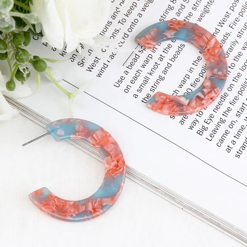 blue Beadsland Уксусные акриловые C shapped серьги для женщин модные ювелирные изделия подарок для девочек 40 мм 38636 12prs/лот - Окраска металла: blue
