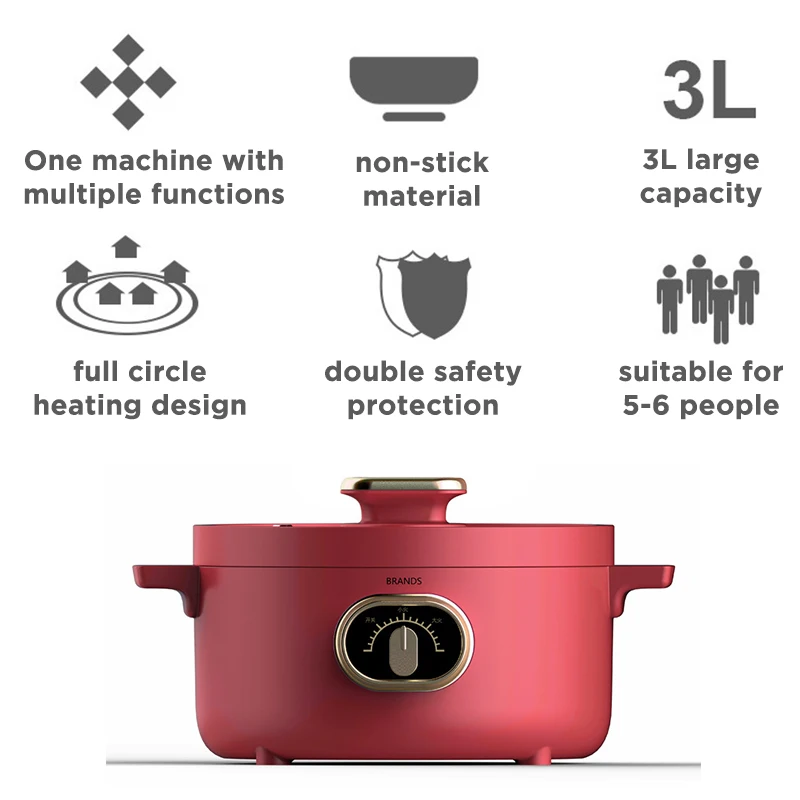 CILANDAR Travel School Home Multi-function Electric Cooker 3L fried steak hot pot seafood fried rice porridge soup 1000W electric cooker
