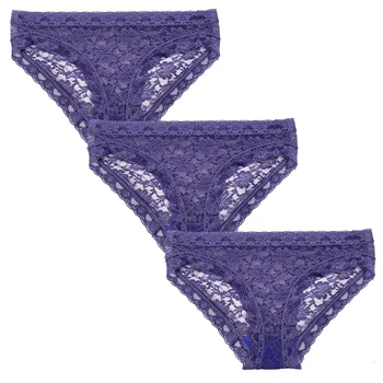 

3 Pcs Navy Blue Exquisite High Quality Lace Bikini Panties Seamless Plus Size Underwear Women Unique Sexy Ropa Interior Femeni