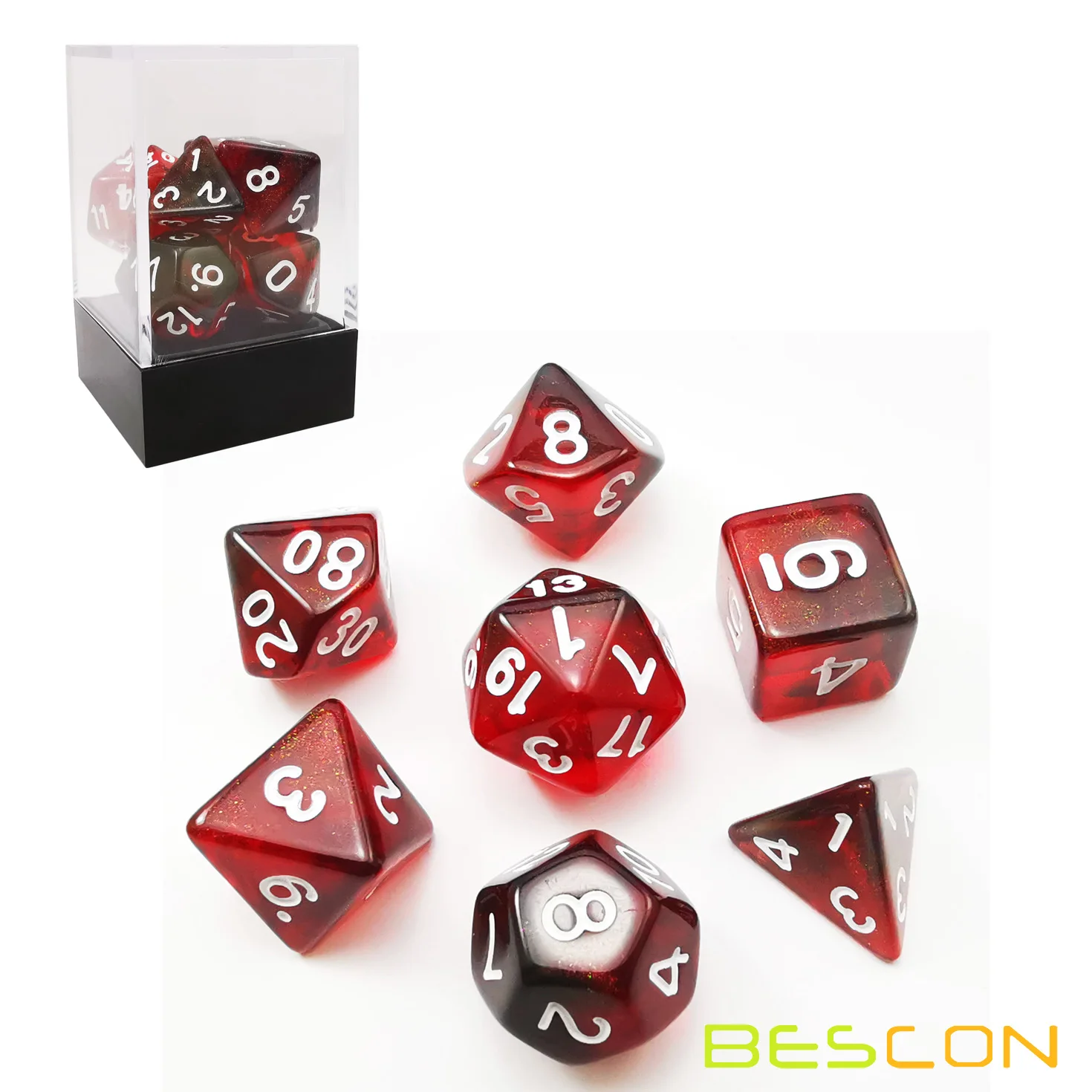 Bescon New Moonstone Dice Maroon, Polyhedral Dice Set of 7 3