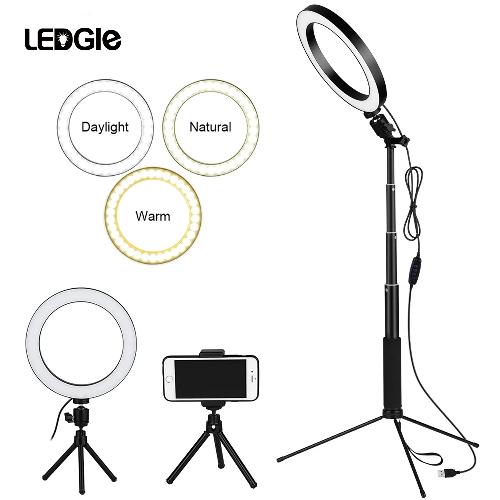 Günstig LEDGLE 10 Dimmbare Selfie Ring Licht 80 stücke led perlen 10w Fotografie Foto Füllen USB ringlight lampe für make up   licht stativ