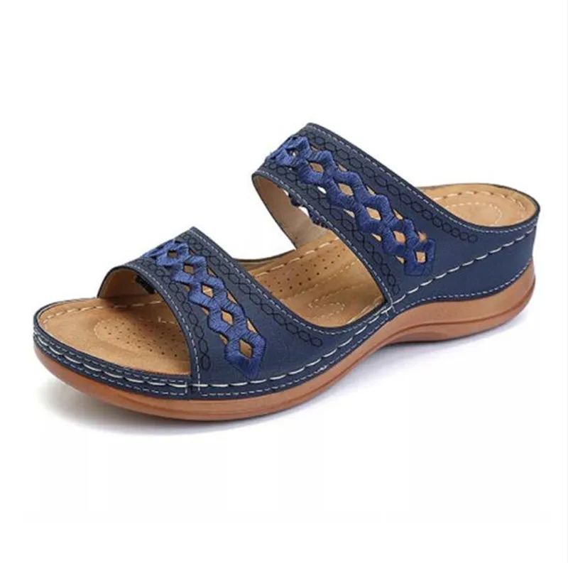 Timetangstiling/Летние босоножки; женские шлепанцы на платформе с открытым носком; повседневная обувь; женская пляжная обувь для прогулок; женские шлепанцы - Цвет: Синий