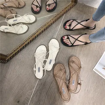 

Ins 2020 Summer New Ladies Sandals Fashion Casual Simple Breathable Comfort Chic Holiday Flat Bottom Roman Sandals Women's Shoes