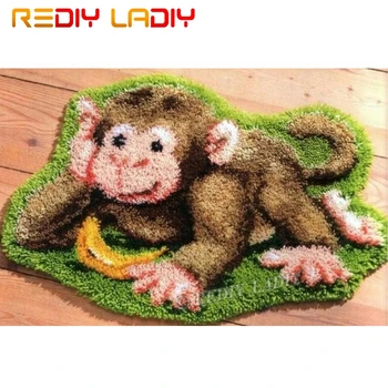 

Latch Hook Kit Make Your Own Rug Monkey Banana Tapestry Crochet Cushion Mat DIY Carpet Rug Set Pre-Printed Canvas Hobby & Crafts