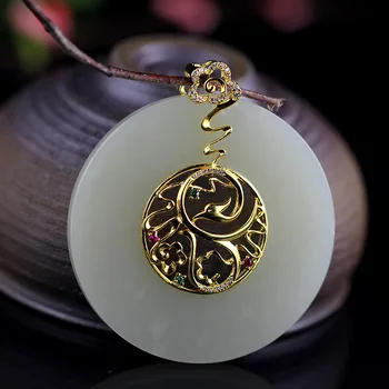 

direct sales S925 Sterling Silver Fashion Gold Plated women's safety buckle Hetian jade pendant sweater accessories