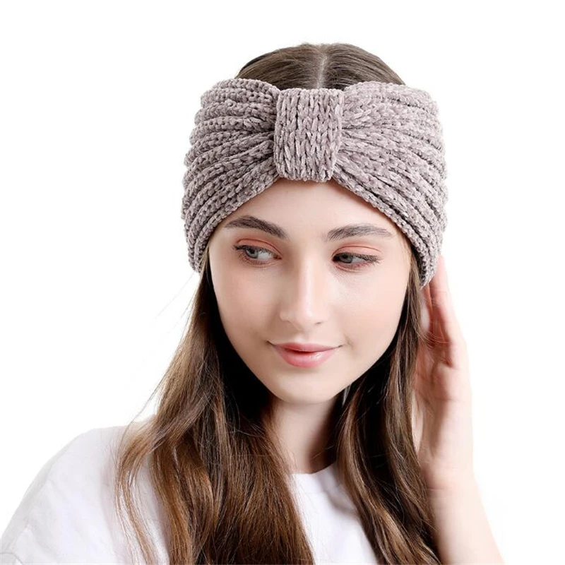 Bohemian Bezel Knitting Warm Winter Autumn Elastic Headband Headwear Cross Bow Fashion Women Girls Headhoop Hair Accessories