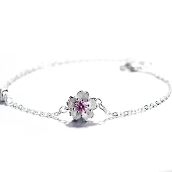 

925 Sterling Silver Crystal Cherry blossoms Charm Bracelet &Bangle For Women Fashion Jewelry pulseras mujer moda 2020 SL366