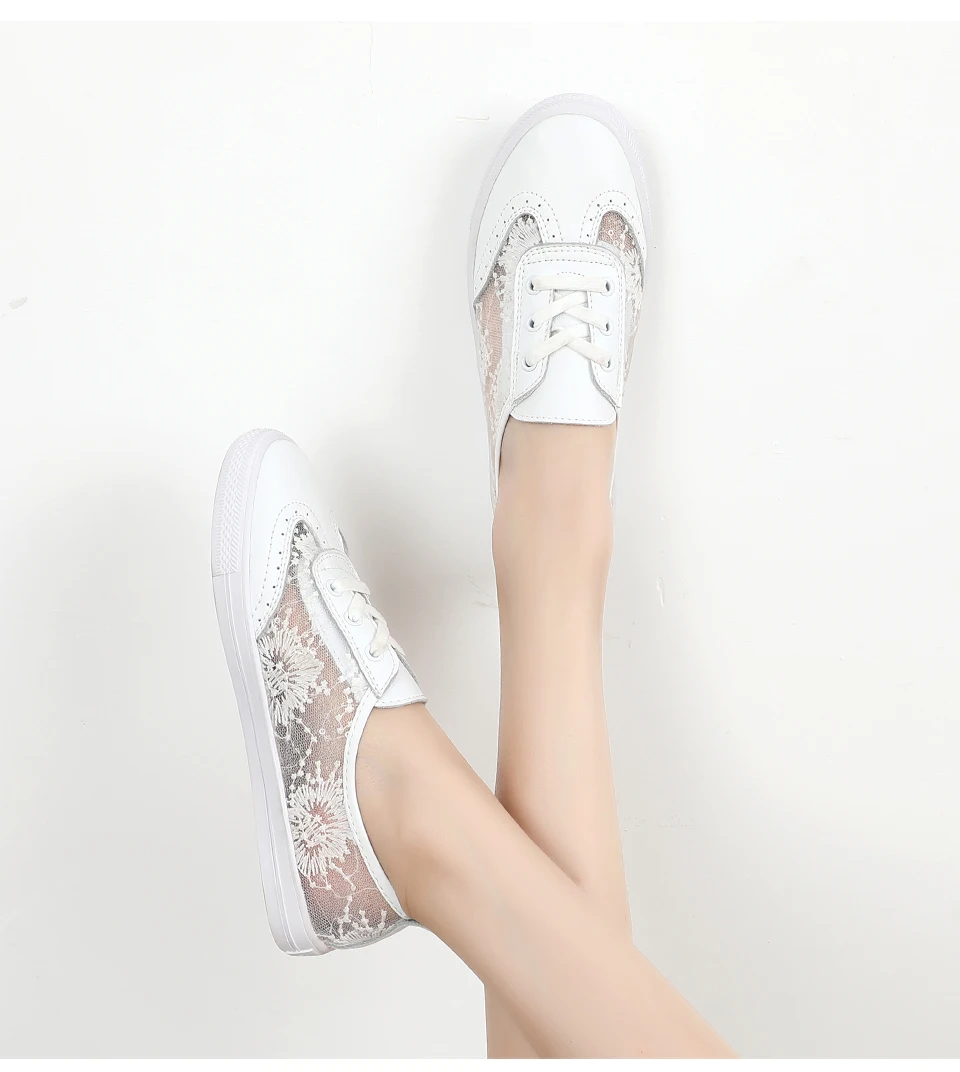 Женская летняя повседневная обувь; дышащие белые кроссовки; модные кожаные водонепроницаемые мокасины на плоской подошве со шнуровкой и сеткой