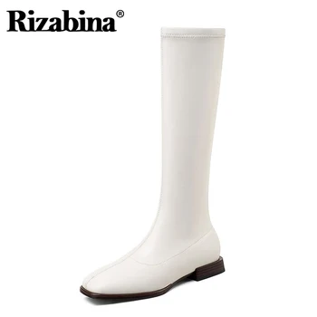 

Rizabina New Women Knee High Boots Square Toe Women Winter Long Boots Fashion Casual Women Shoes Daily Footwear Size 33-43