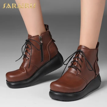 

Brand New 2020 Big Size 43 Flat With Vintage Top Quality Shoelaces Booties Women Winter Shoes Female Ankle Boots