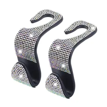 

For Bag Grocery Holder Hooks Headrest Hanger Hooks Interior Crystal 2pcs Bling