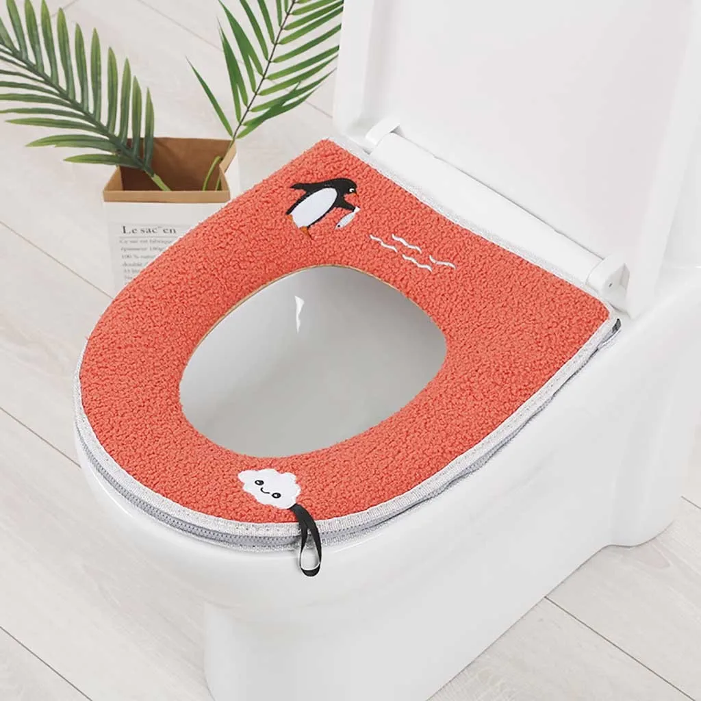 Home cartoon toilet seat home waterproof O-shaped leather belt zipper winter plush soft toilet seat cover toilet zipper#40