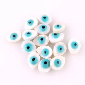 

10x Tear Drop Natural Shell Loose Beads Enamel Blue Evil Eye Puka Cowrie Shell Beads for DIY Bracelet Jewelry Making 23167