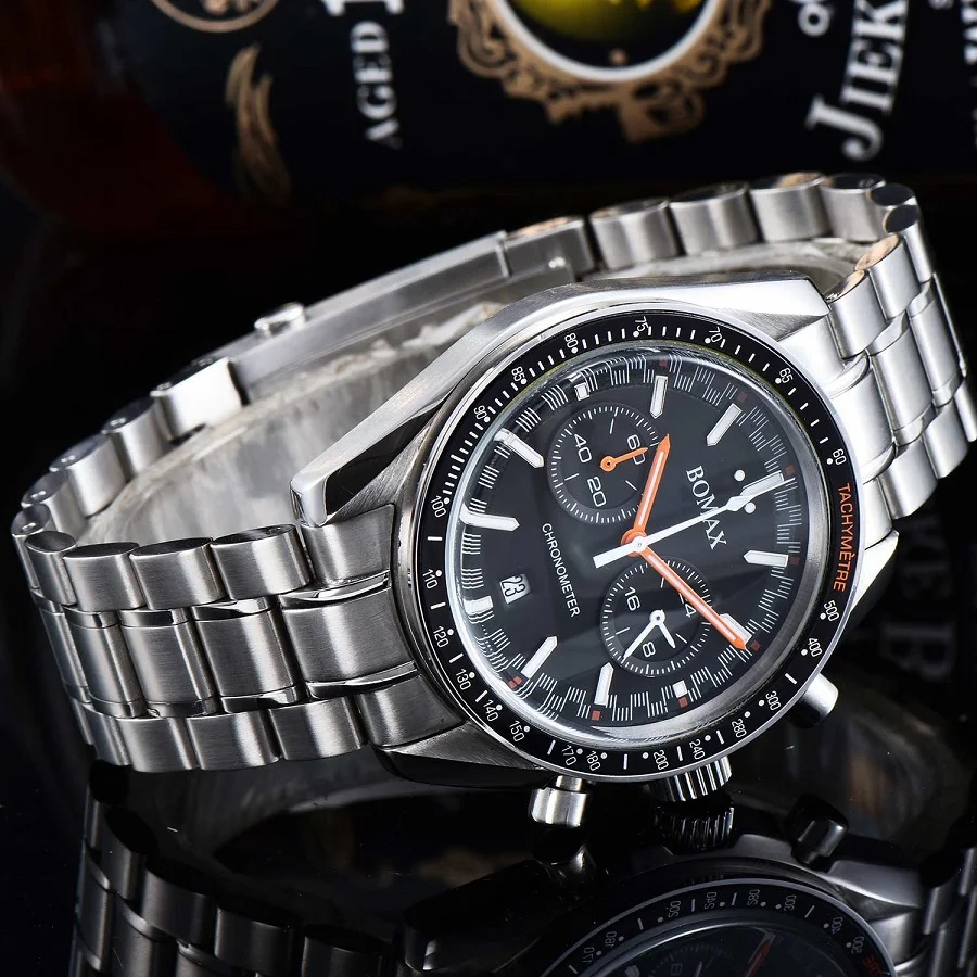 42 мм светящиеся часы для мужчин Япония miyota OS20 Move для мужчин t кварцевые Дата стальной Ремешок Браслет хронограф черный ободок водонепроницаемые часы