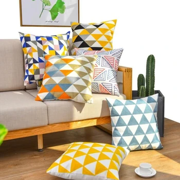 

Embroidery Cushion Cover High Quality Cotton Geometric Bedroom Decorative Pillowcase Home Office Chair Sofa Waist Pillow Cases
