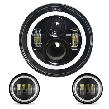 

7'' 48W Led Halo Ring Sealed Beam Motorcycle Headlight with 2 Pcs 4.5'' Fog Halo Ring Driving Light