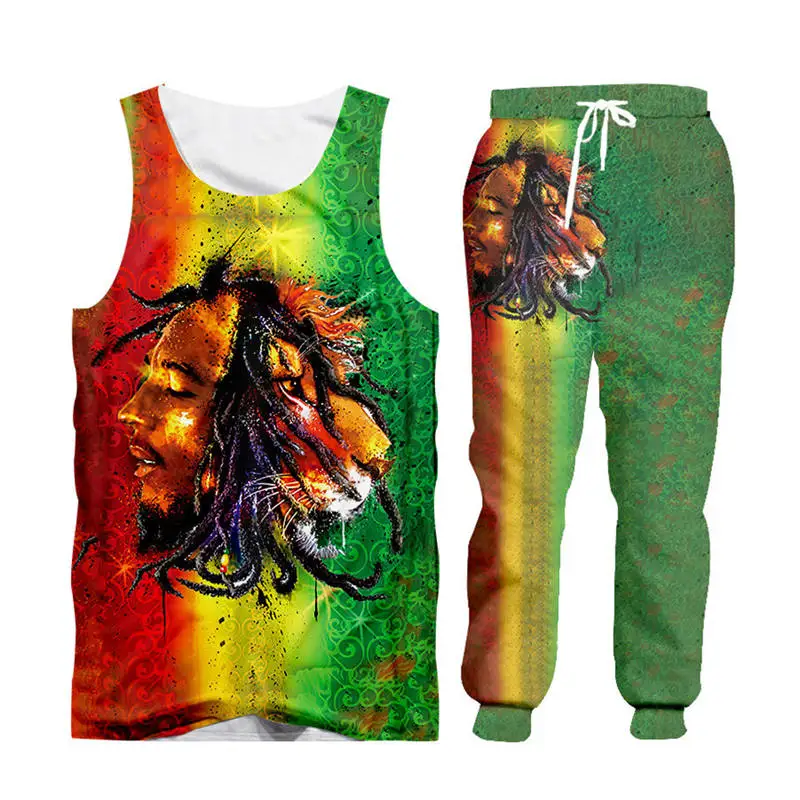 Fashion Men's sets Streetwear 3d Bob Marley Lion Print T-shirt+Sweatpants 2 Pieces Sets Unisex Zipper Hoodie Jacket Custom S-6XL (35)