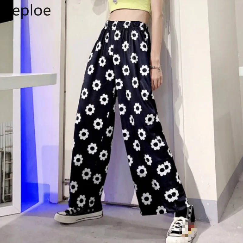 Neploe High Waist Hip Flower Wide Leg Pants Ins Harajuku Style Korean Loose Causal Pantalones Spring Summer New Trousers 49060 | Женская