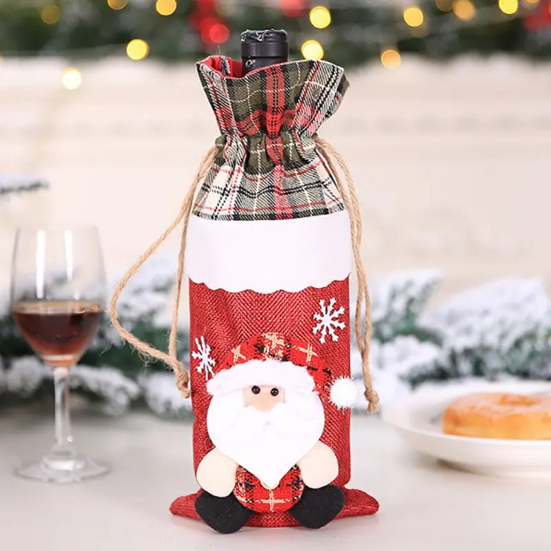 Christmas Wine Bottle Christmas Restaurant Party Decoration Santa Claus Wine Bottle Cover Wine Bag Gift Bag Champagne Wine Cover - Цвет: Santaclaus