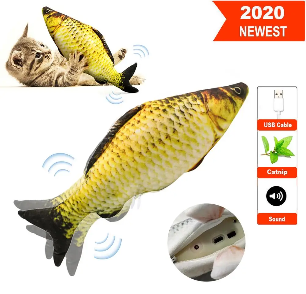 

USB Electric Moving Fish Cat Toy Realistic Plush Simulation Wagging Catnip Toy Kicker Toy For Kitten Kitty Pet
