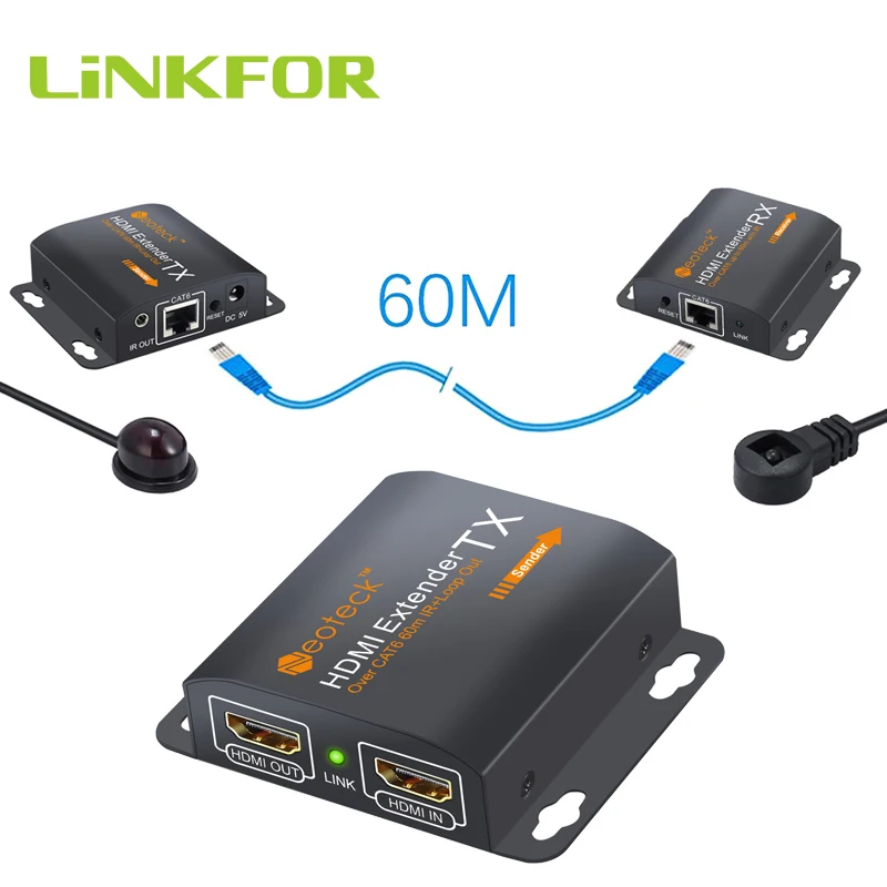 

LiNKFOR 1080P HDMI Extender With 2 Ports HDMI Splitter HDMI to RJ45 sender TX /RX Over CAT6 CAT7 Cable HDMI Extender Repeater