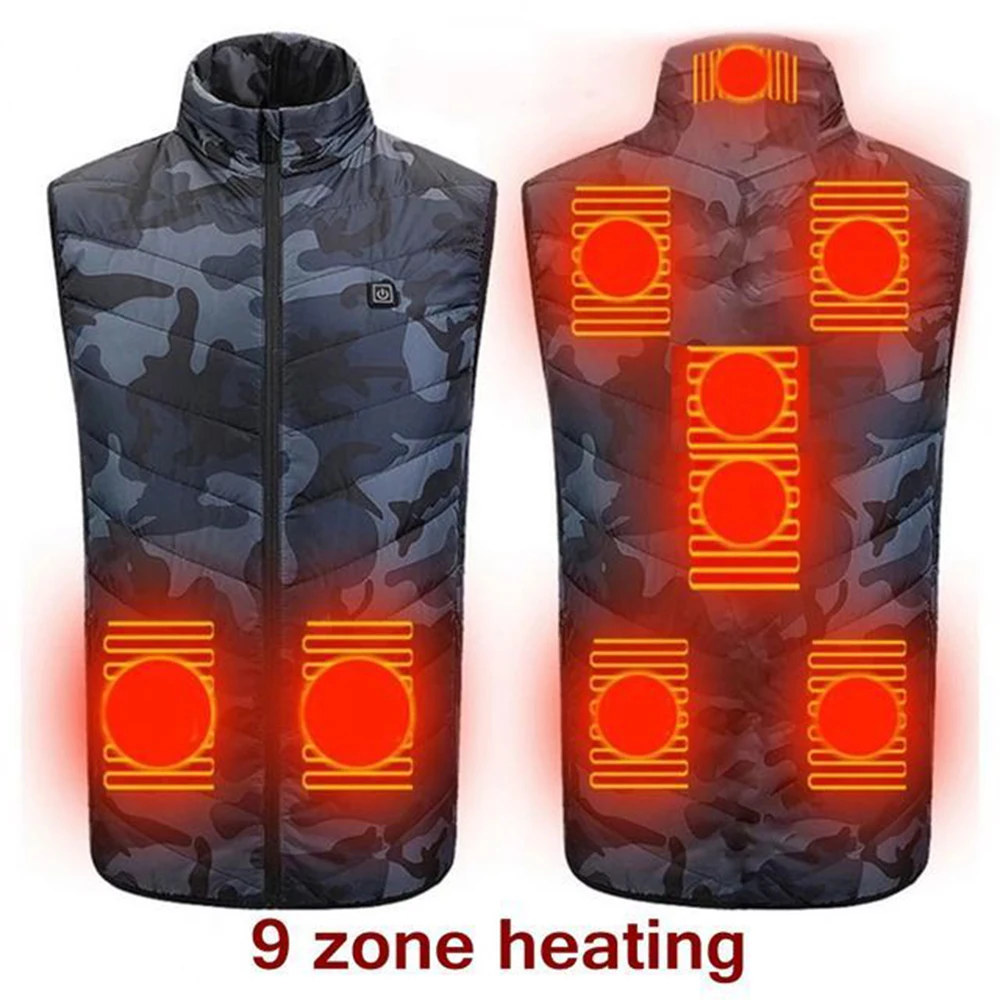 9/4/2 Areas Heated Vest 3 Speed Adjustable Temperature Heating Vest USB