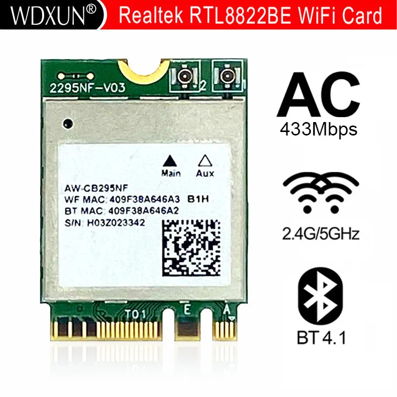 Wdxun realtek rtl8822be 802 11ac 2 4g 5ghz wifi bluetooth 4 1 ngff