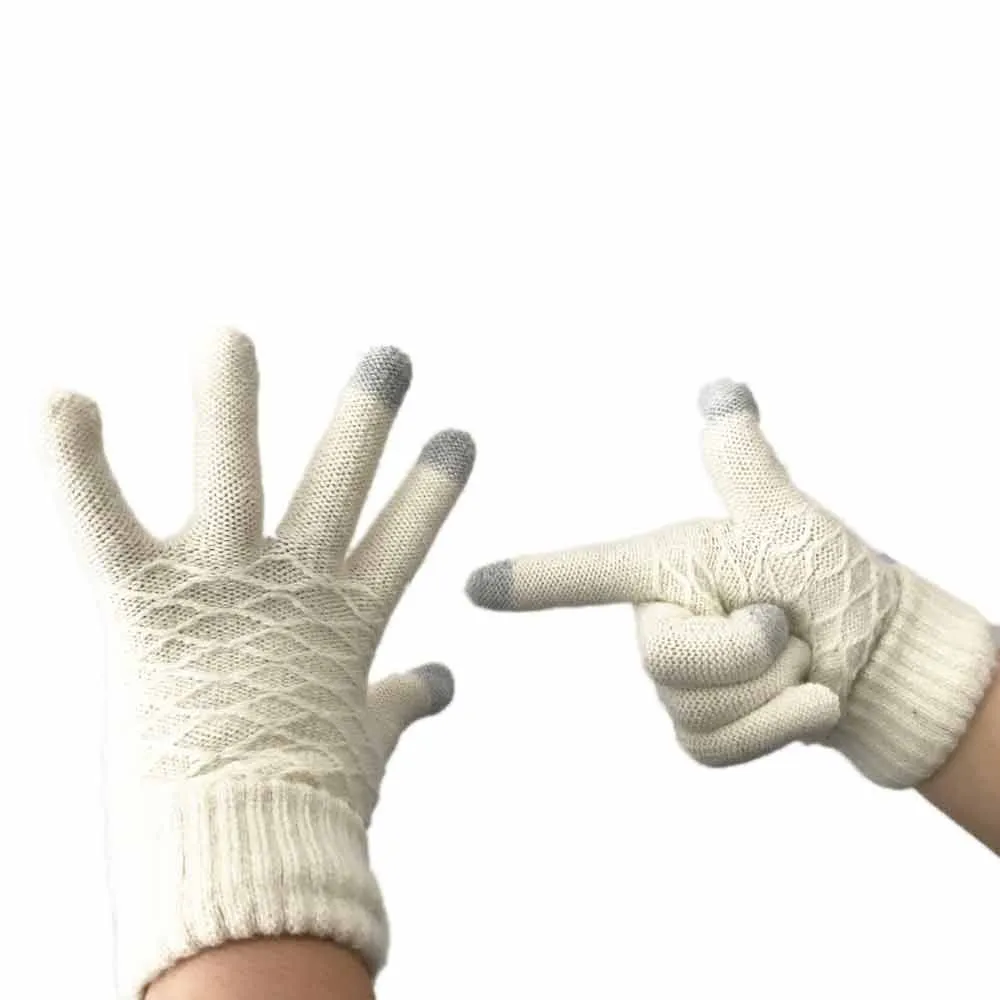 White Женские теплые перчатки, повседневные хлопковые одноцветные перчатки для сенсорного экрана, женские вязаные варежки для улицы, зимние перчатки guantes negros, новинка - Цвет: White