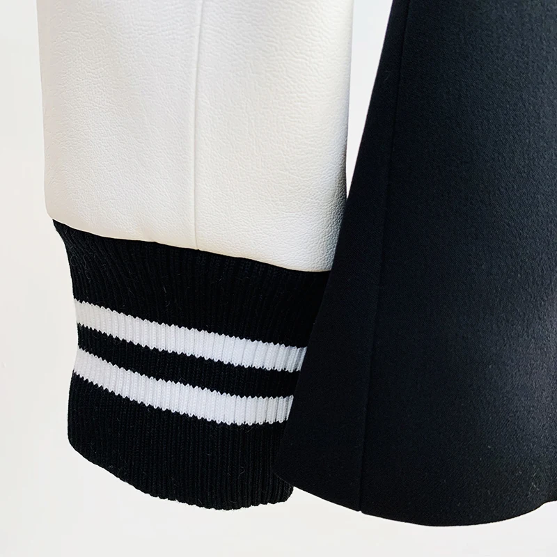 HIGH STREET New Fashion 2024 Classic Varsity Jacket Women's Lion Buttons Double Breasted Leather Sleeve Patchwork Blazer 6