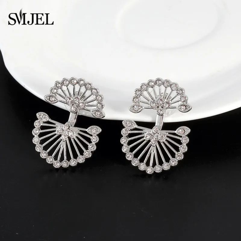 SMJEL Boho Кристалл веер Форма Серьги для женщин Эффектные серьги клипсы для ушей дамы помолвка Свадебные ювелирные изделия аксессуары