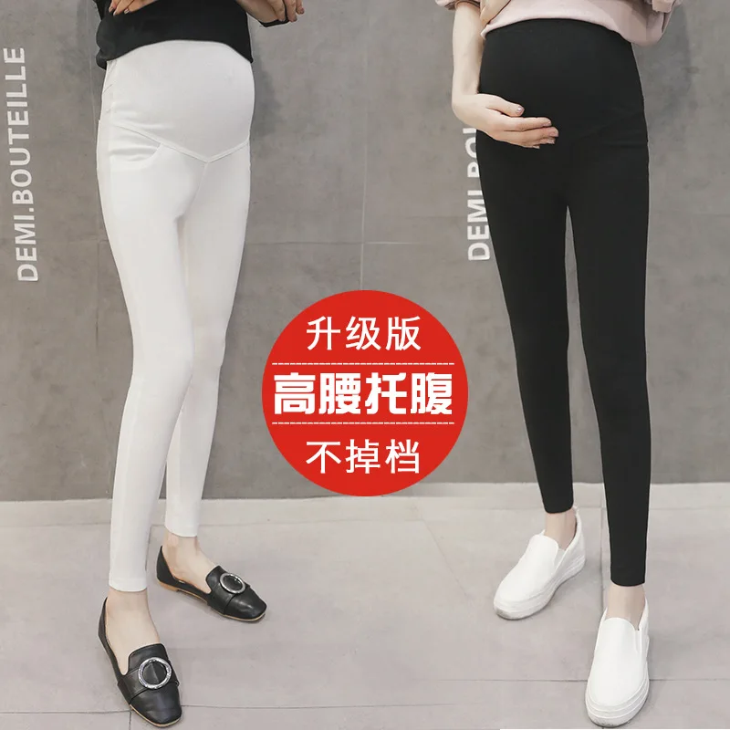 

2019 Autumn Pregnant Women Trousers Maternity Clothes Abdominal Support Skinny Pants Pencil Black And White Solid Color Leggings