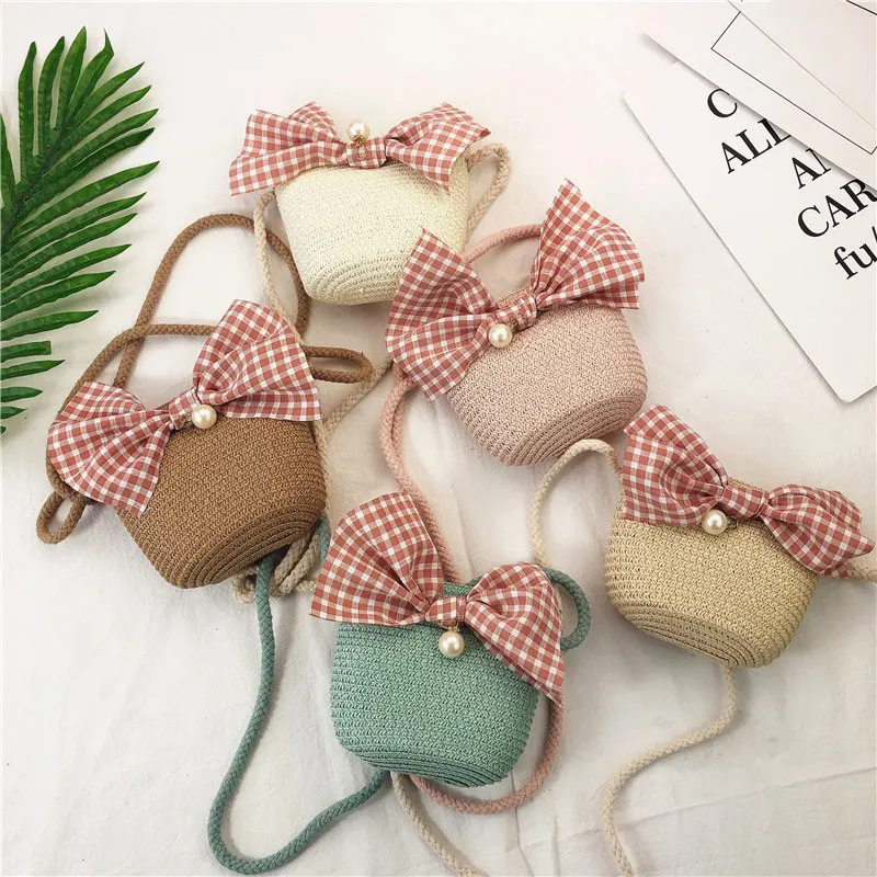 

New Arrival Children Bag Straw Hat Set Hand-woven Bow Single Shoulder Bag Sun Straw Hats