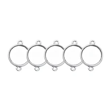 

10pcs Zinc Alloy Sliver Double Holes Round Blank Bezel Bracelet Base Tray For DIY Jewelry Making Fit 14mm Round Cabochon Spacer