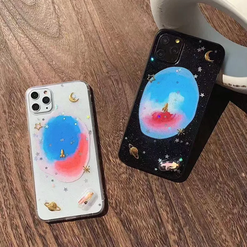 Сияющий зыбучий песок синий Космический Чехол для телефона Iphone 11 Pro Max X Xr Xs 6 7 8 Plus