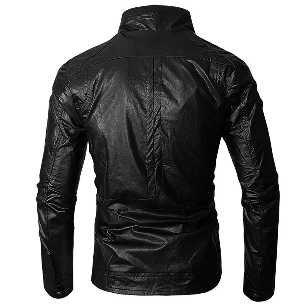 New Style Men'S Wear Stand Collar Locomotive Leather Coat Sportsman Slim Fit Stand Collar Europe And America Leather Jacket