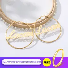 Personalized Name Stainless Steel Letter Stud Earrings For Women Fashion Custom Name Piercing Earrings Nameplate Open Round