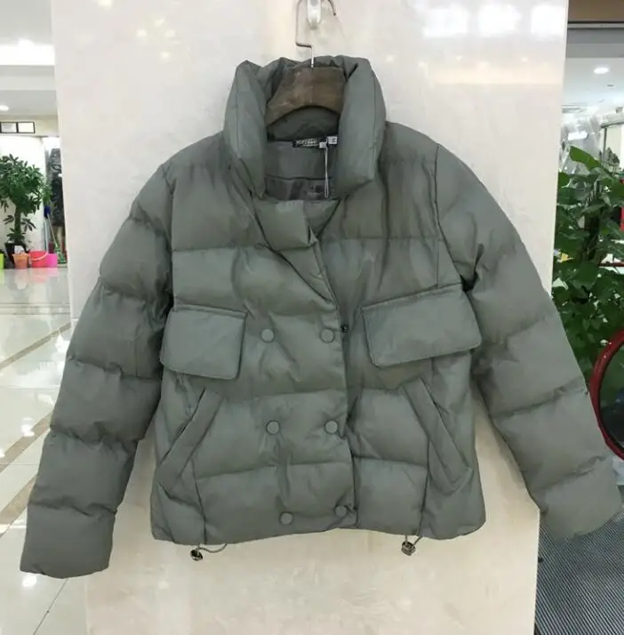 New Winter Women's Cotton-padded Jacket Double Brasted Turn Down Collar Outwear Lady's Short Jackets Coats Dark Pink
