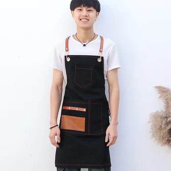 

Denim apron Korean fashion custom logo tea shop cafe men and women hairdresser overalls children's printing