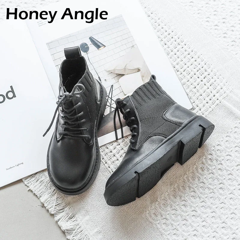 Honey Angle/демисезонные детские ботинки для девочек; детская кожаная обувь для мальчиков из искусственной кожи; водонепроницаемые ботинки martin; Модные ботильоны для малышей