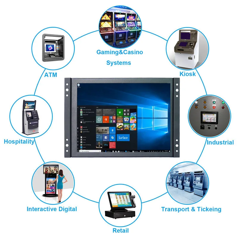  G1009 10 Inch 800*600 metal case open frame lcd monitor for industrial with AV/BNC/VGA/HDMI/USB int